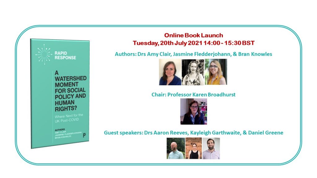 This image is a poster for the Book Launch Event with names and pictures of authors, chair and speakers