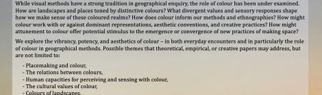 CFP: Mobilising colour in geographical research: vibrancies, saturations, and more -than- visual methods