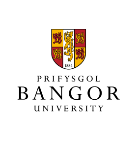 Bangor University's logo of a shield with red, yellow, and white detailing.