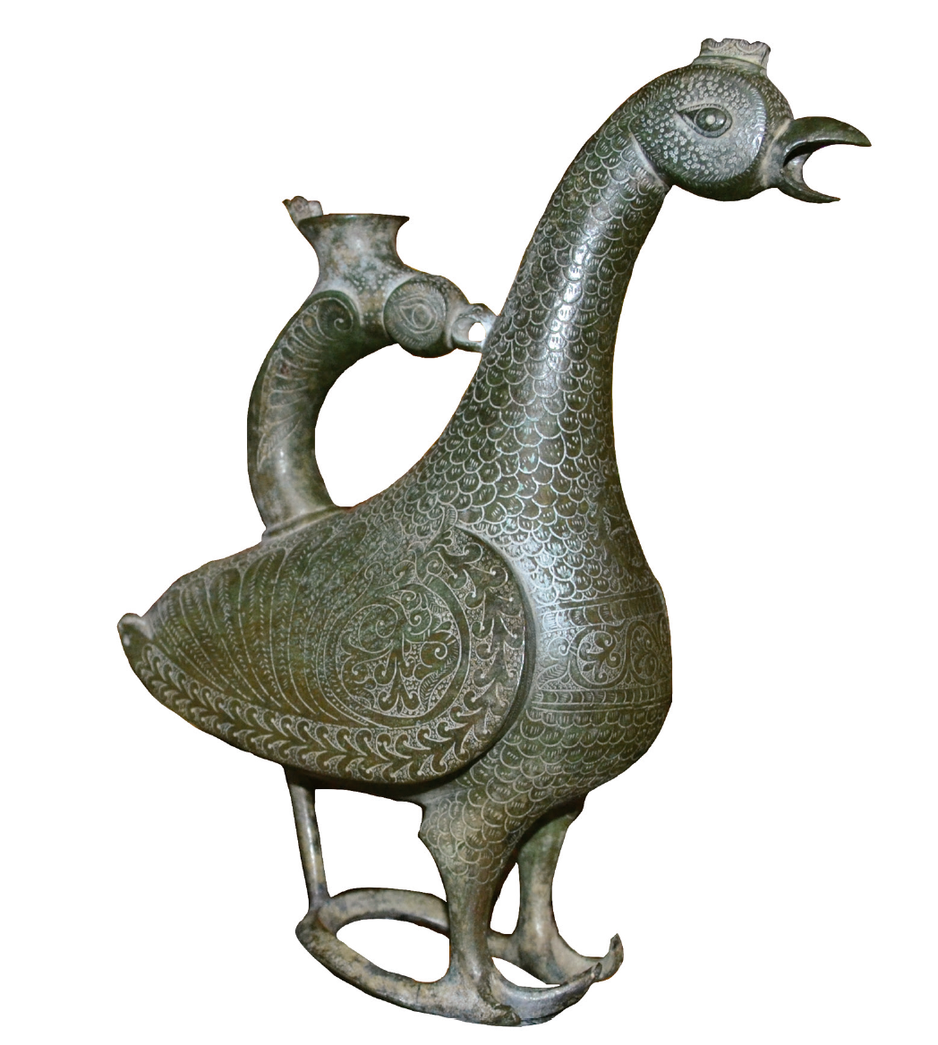 Peacock-shaped water-pourer.