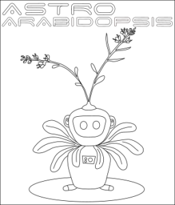 Black and white drawing of a plant with astronaut helmet. 