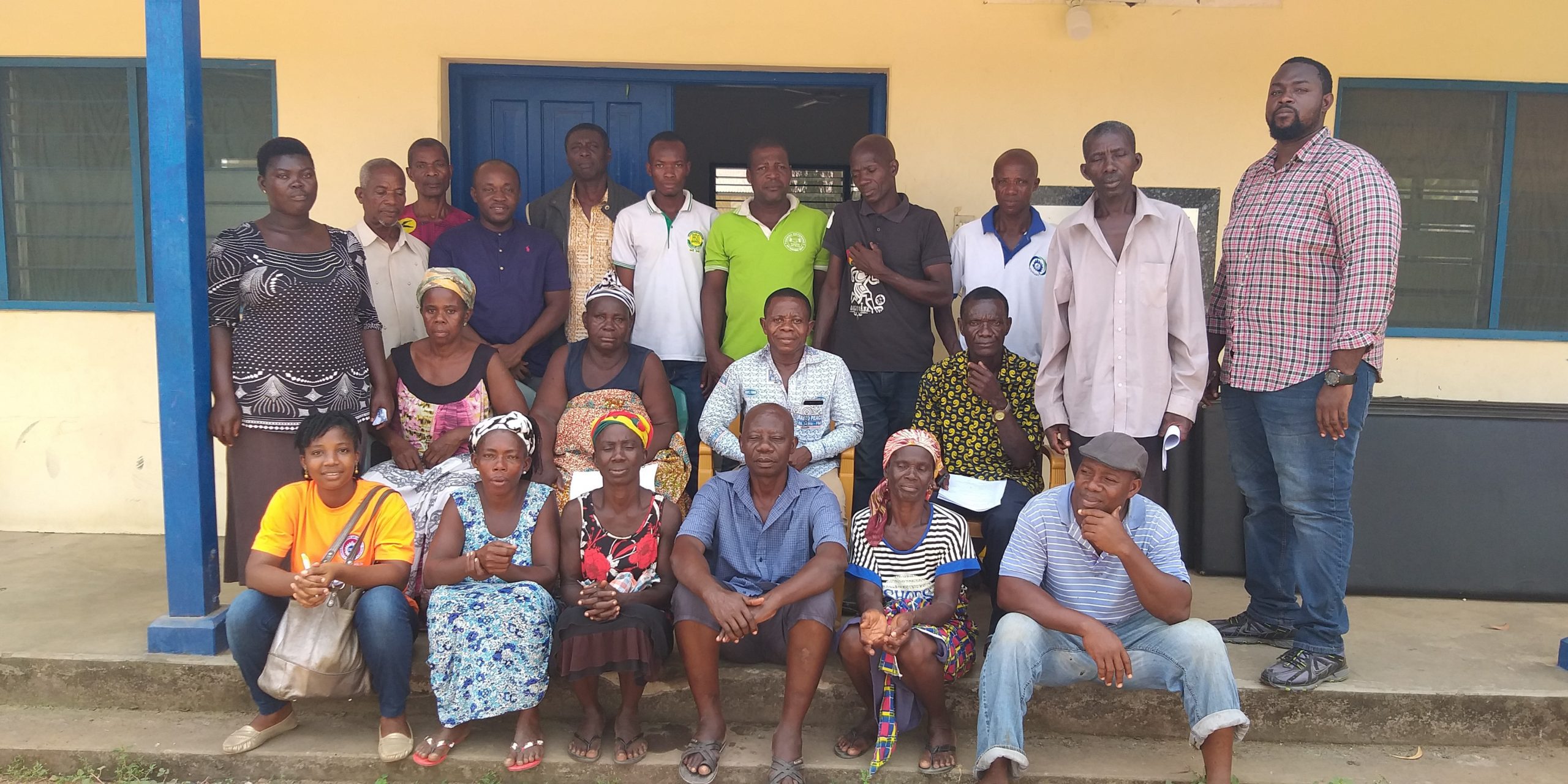 : CSIR-IIR Research team with Opinion leaders, Farmer association executives, Irrigation scheme project manager and farmers at Okyereko Irrigation Scheme