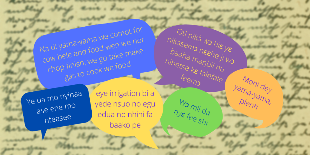 Image containing speech bubbles with phrases in local languages