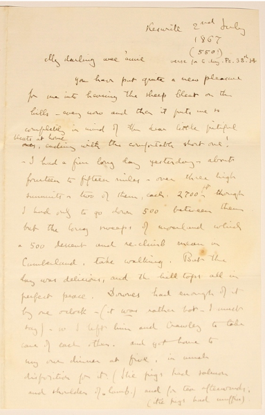 Image of Ruskin’s letter to Joan Severn, 2 July 1867