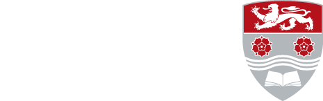 Lancaster University in white text next to the university shield