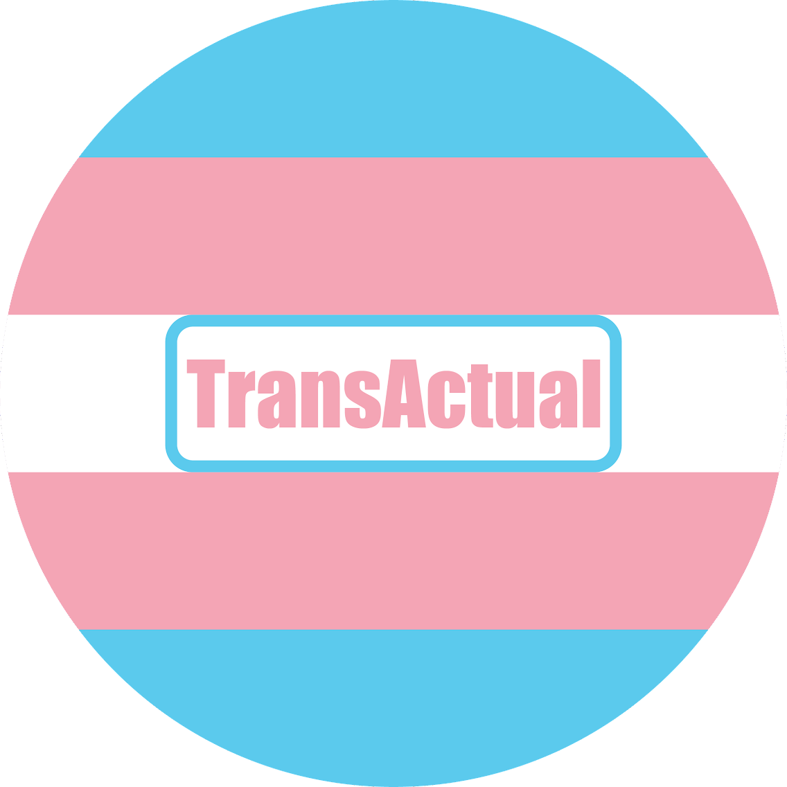Circle with blue, pink and white horizontal stripes and 'TransActual' written in the centre.