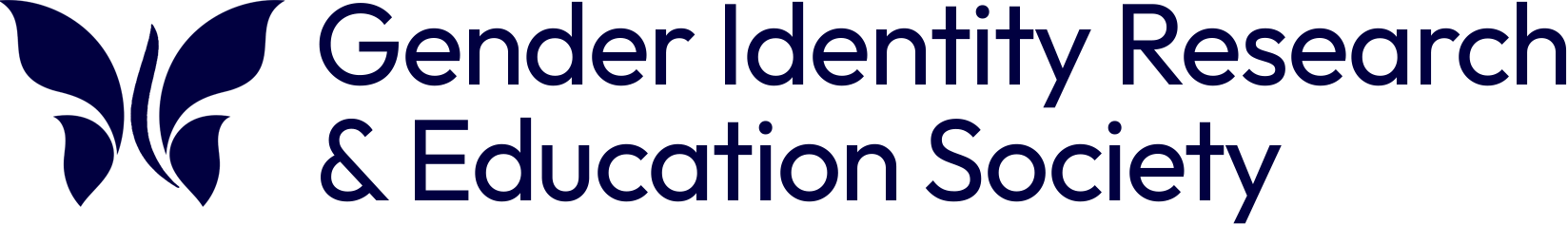 Navy butterfly next to the text 'Gender Identity Research and Education Society'