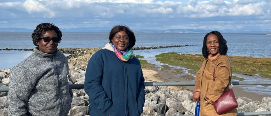 Mary, Georgina and Felly on the promenade at Morecambe