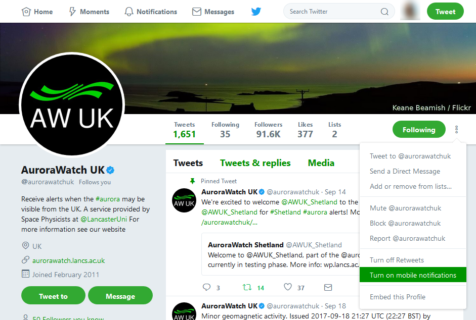 Alerts | AuroraWatch UK