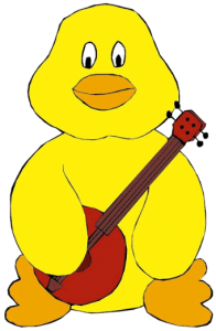 duck mascot with instrument