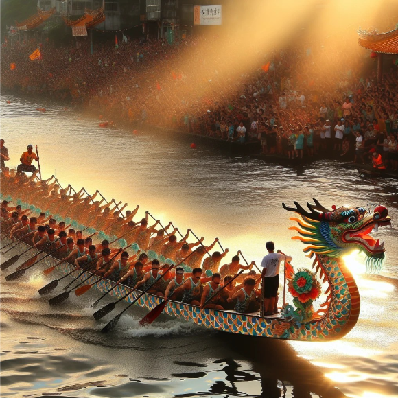 Image shows a dragon boat race.